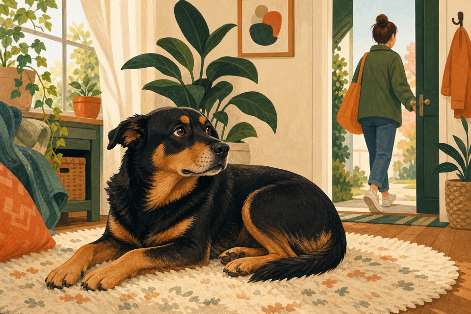 Un chien reste serein à la maison quand sa maîtresse sort