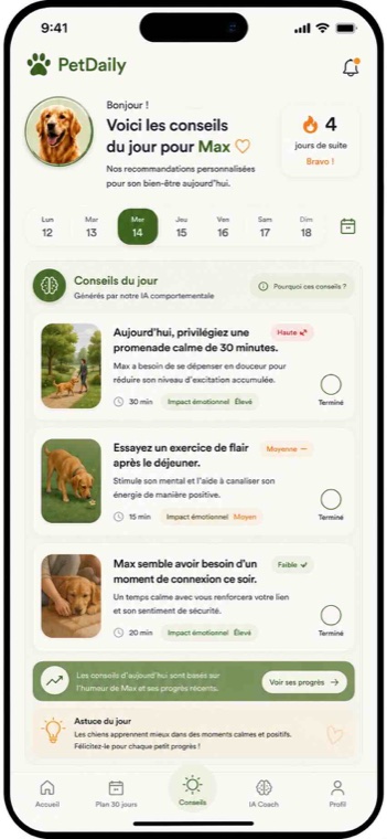 Les conseils quotidiens personnalisés PetDaily