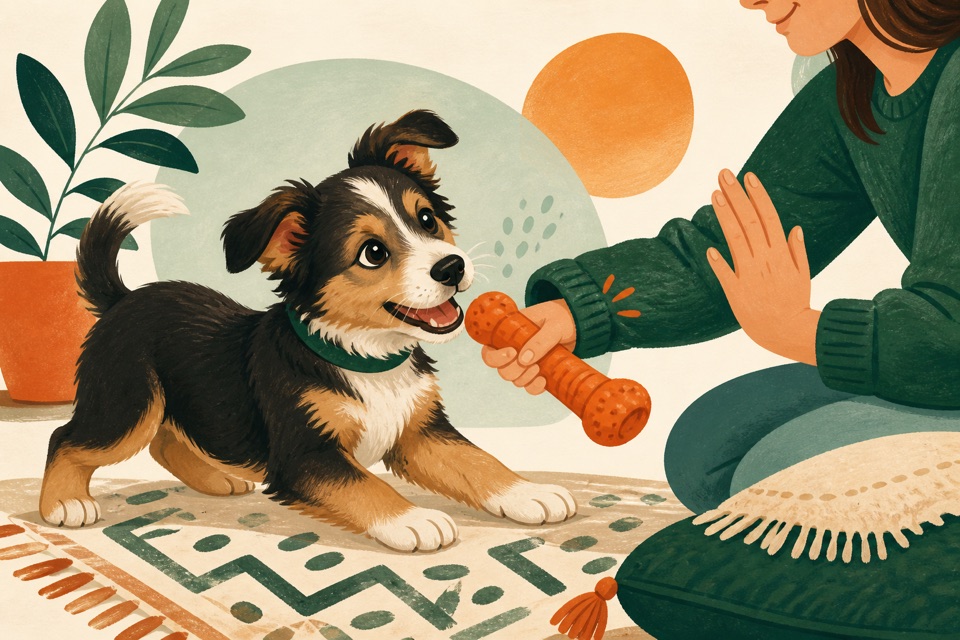 Un chiot choisit son jouet à mâcher